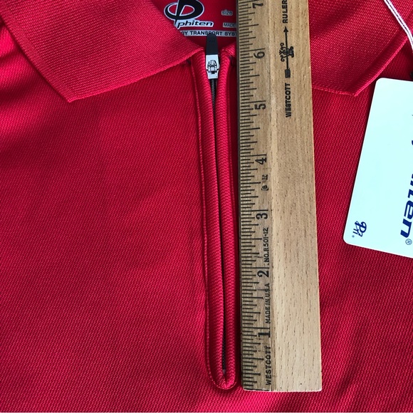 Phiten Evolution Zippered Polo Shirt Aqua Titanium Sport Technology - Red NEW - Picture 11 of 15